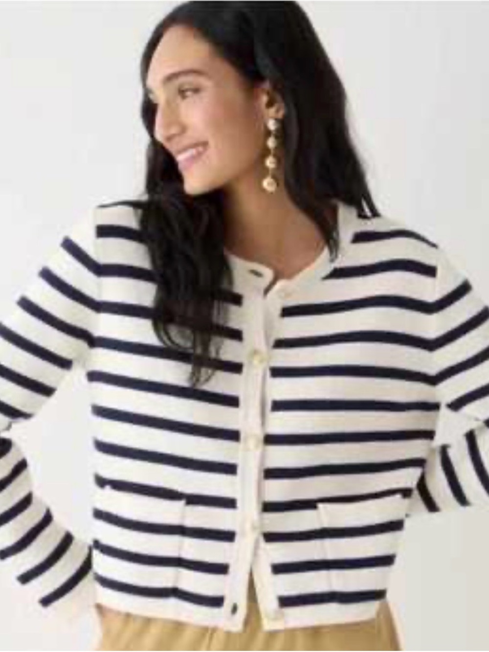J. Crew Emilie Navy and white Striped knit Button-Front Cardigan sweater large